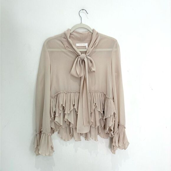 SEE BY CHLOÉ Tie-neck Peplum Blouse In Morganite - Picture 3 of 8